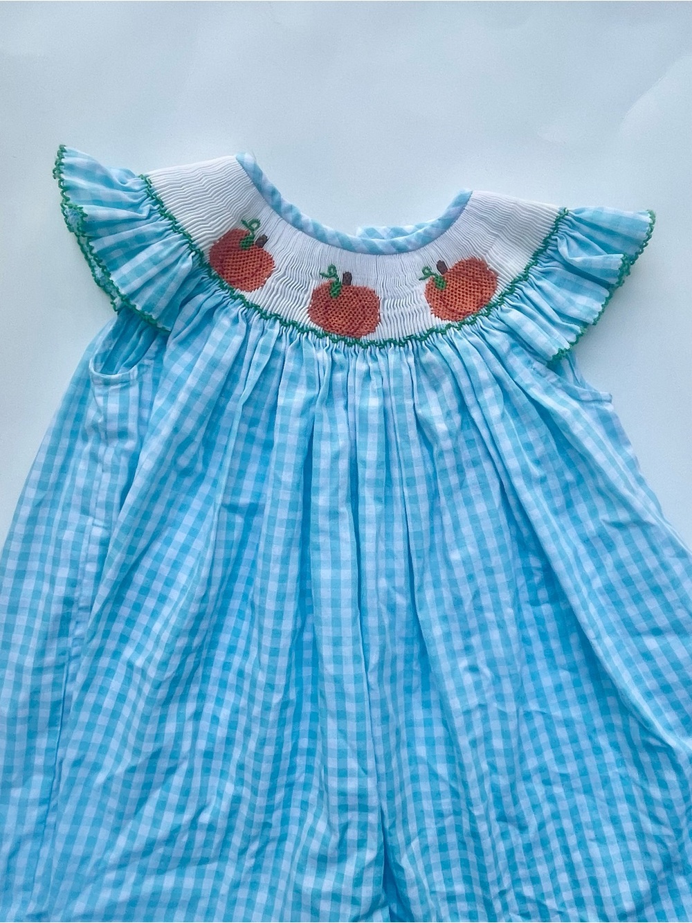 Halloween Pumpkin Smock — Blue Gingham Baby Dress Southern Smocked Co